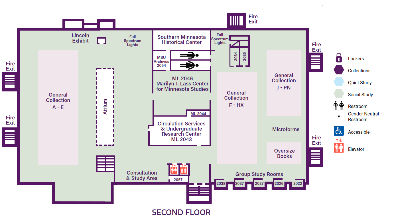 Map of the 2nd floor Memorial Library