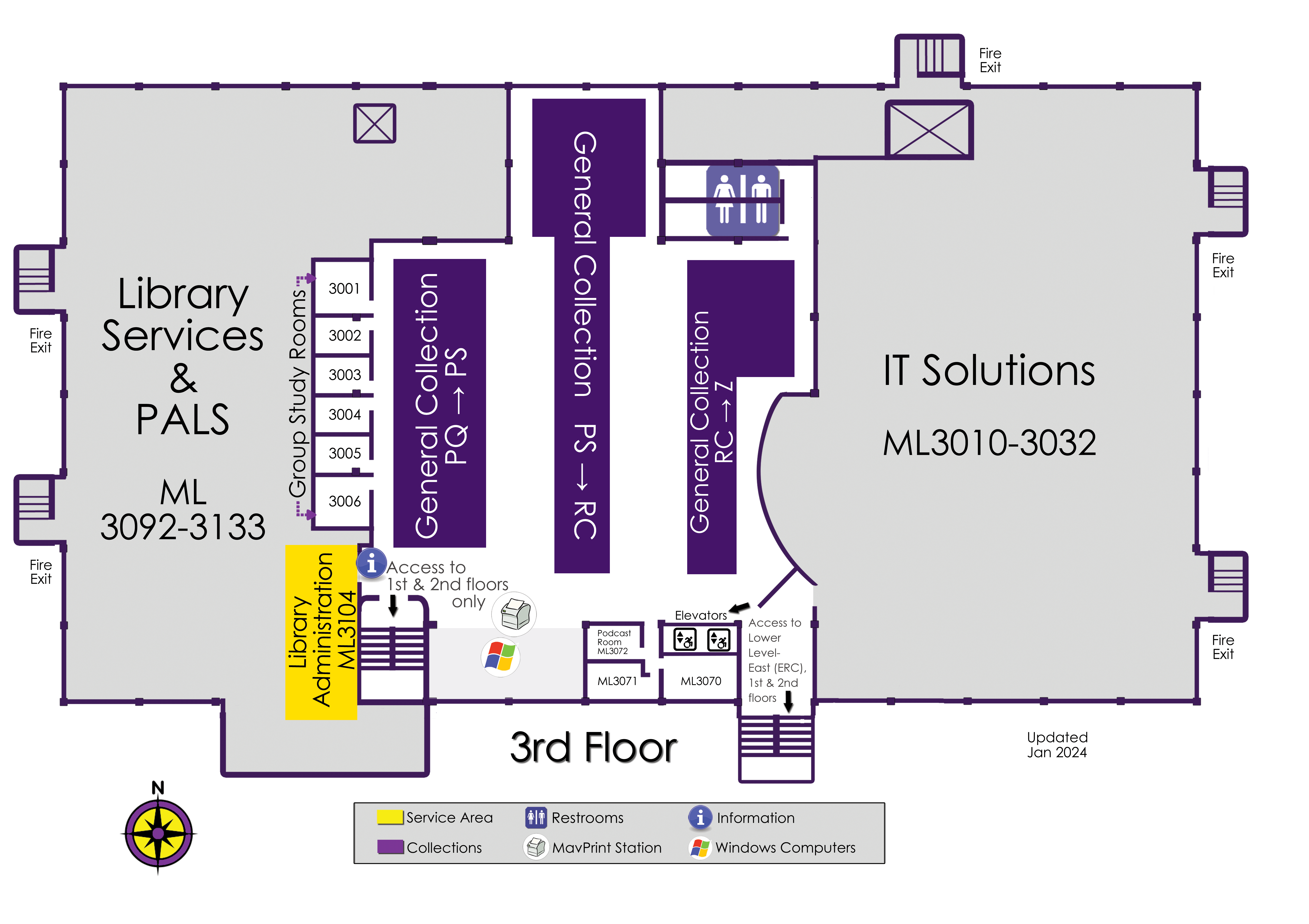 third floor map of Memorial Library