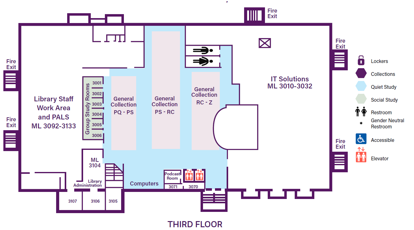 Map of 3rd floor Memorial Library