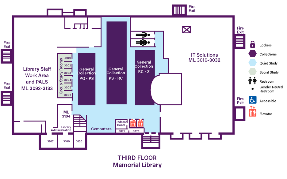 Memorial Library third floor plan layout