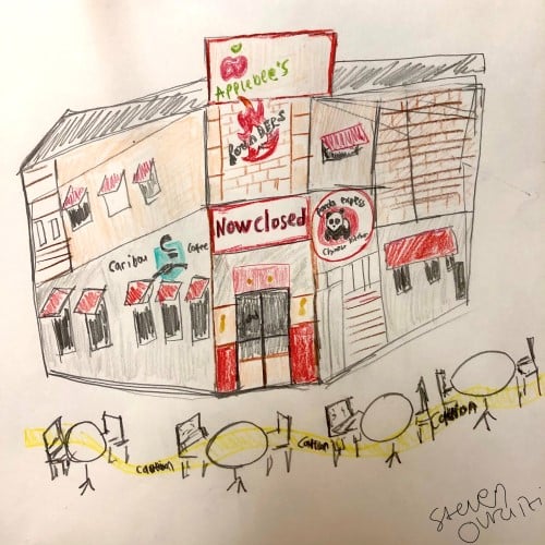 Drawing illustration of closed restaurants