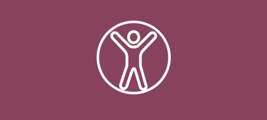 a white outline of a person with their arms up in a circle