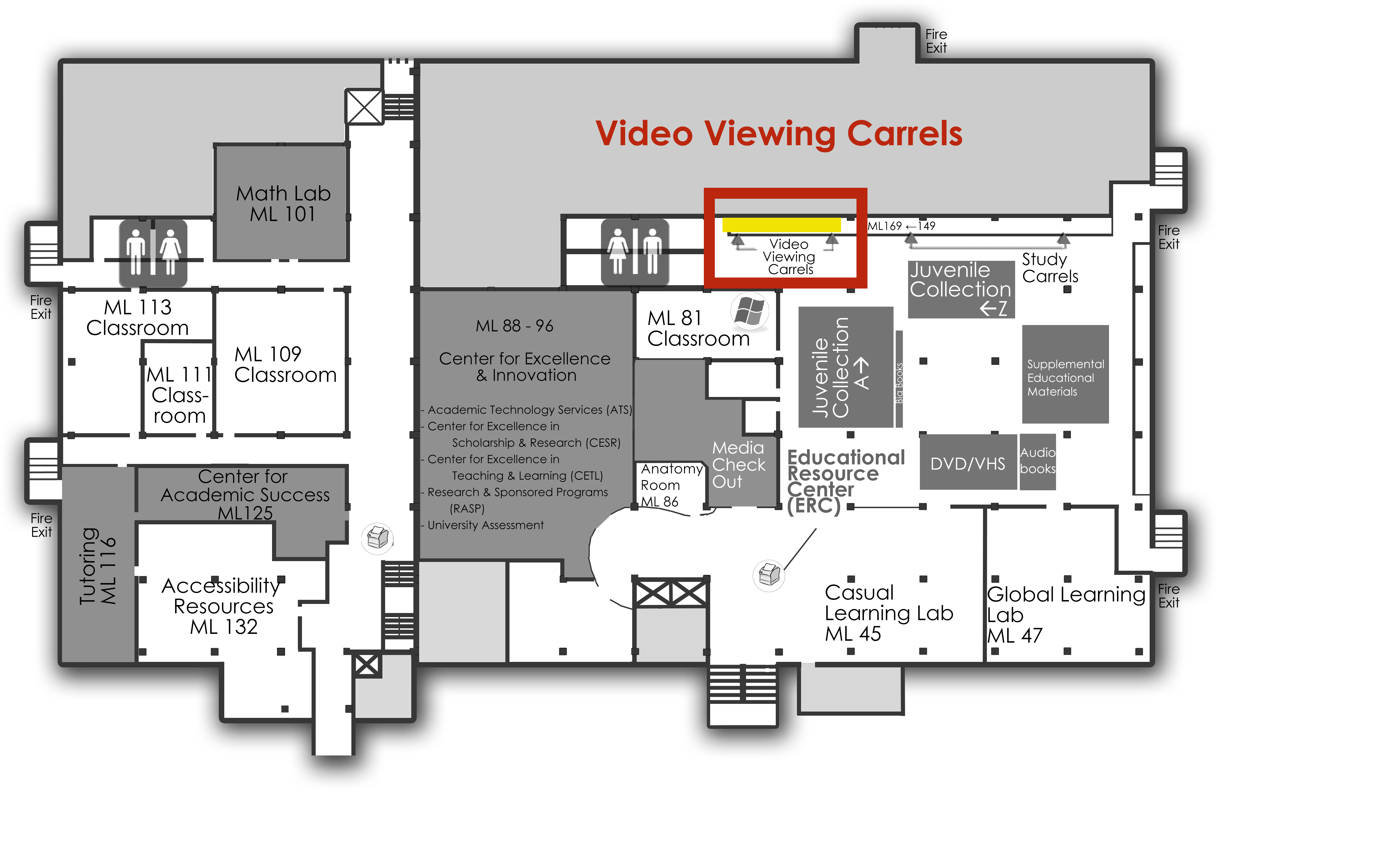 map of video viewing carrels